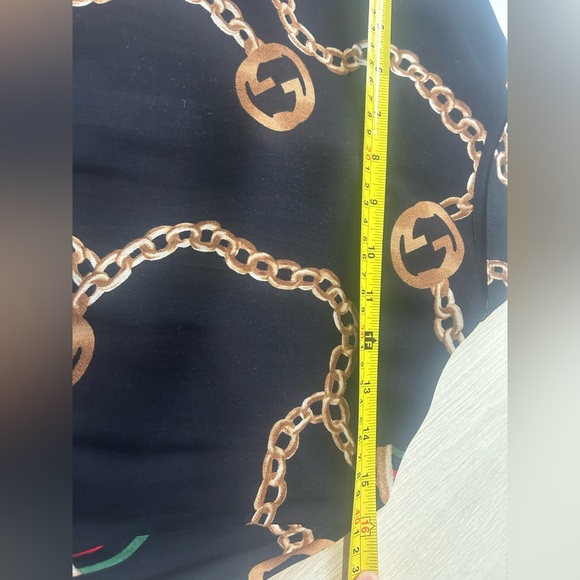 Black Buttons Dress Shirt with Gold Chain and Stripe Design - Picture 6 of 7